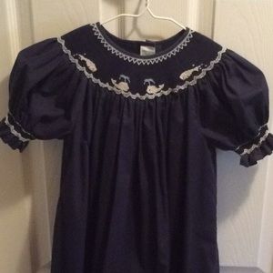 Sweet Angela 7 7Y smocked dress whale navy dress